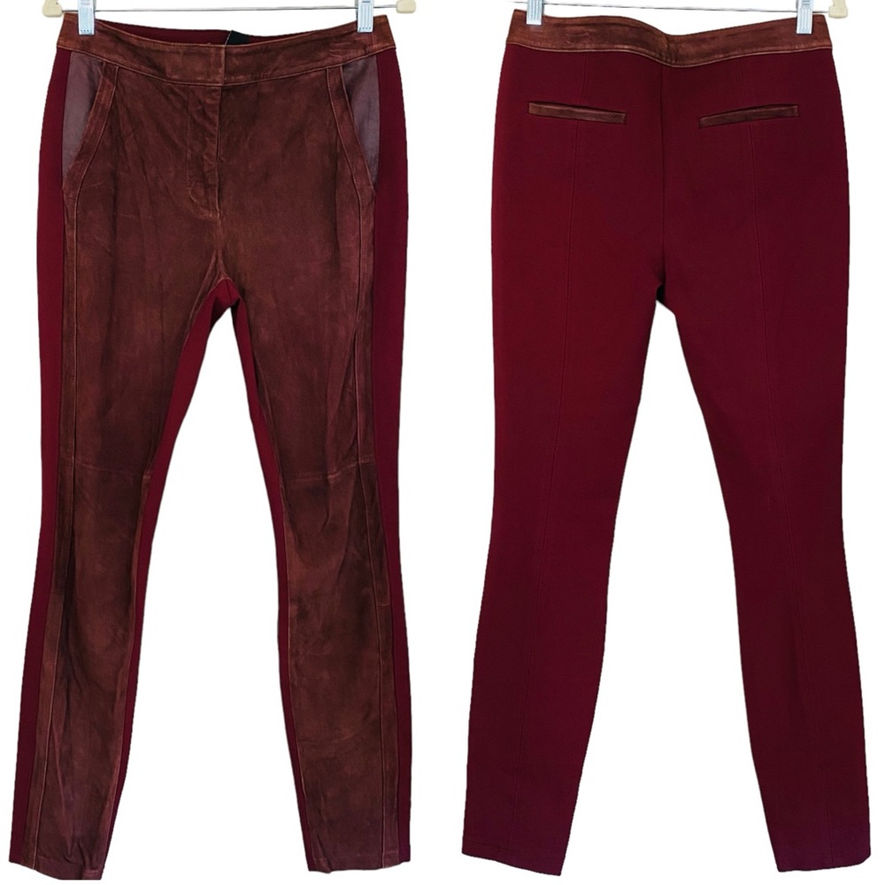 WHBM Merlot Burgundy Suede Front Ponte Knit Stretch Back Skinny Legging Pants 6